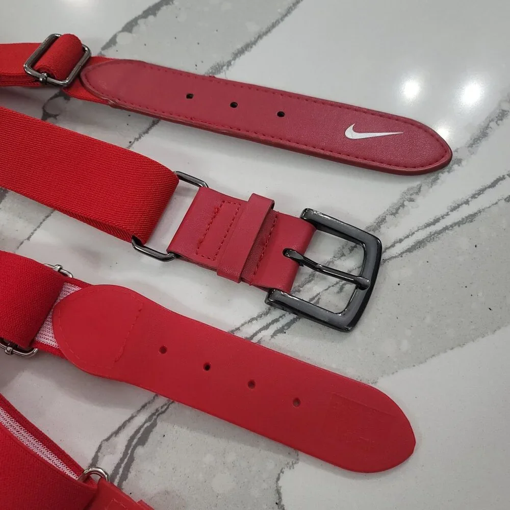 Nike baseball Adjustable Red Leather Belt one size kids and adults Metal Buckle
